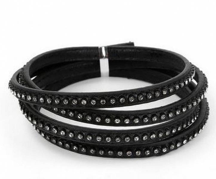 Cuir 06 mm Noir incrust&eacute; de cristaux en strass 1 m&egrave;tre
