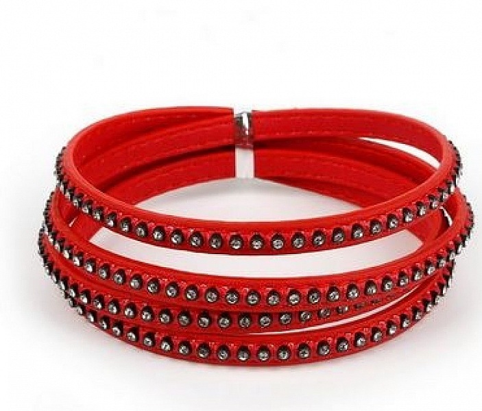 Cuir 06 mm Rouge incrust&eacute; de cristaux en strass 1 m&egrave;tre