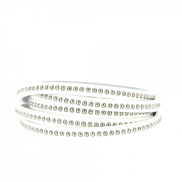 Cuir Bille Blanc de 06 mm avec cha&icirc;nette bille nickel free par 20 cm
