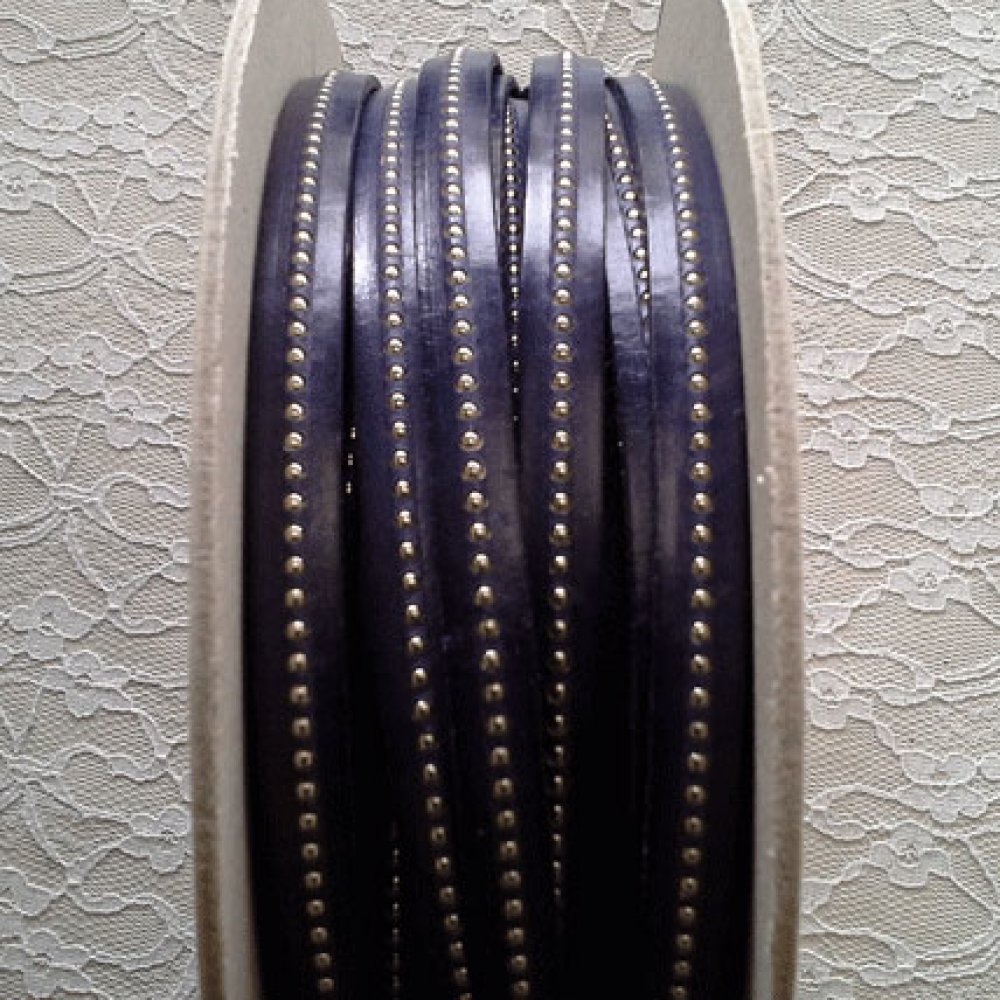 Cuir Bille Cobalt Fonc&eacute; de 10 mm avec cha&icirc;nette bille nickel free par 20 cm