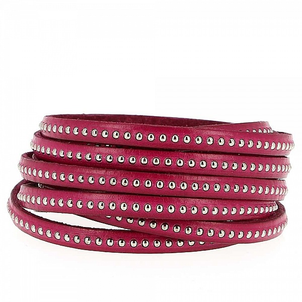 Cuir Bille DD-Fushia de 06 mm avec cha&icirc;nette bille nickel free par 20 cm