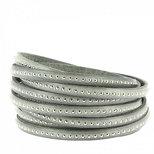 Cuir Bille Gris Infinity de 06 mm avec cha&icirc;nette bille nickel free par 20 cm