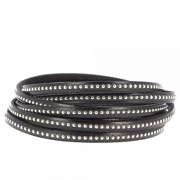 Cuir Bille Noir de 06 mm avec cha&icirc;nette bille nickel free par 20 cm