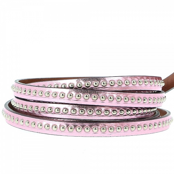 Cuir Bille miroir Rose M&eacute;tal de 06 mm avec cha&icirc;nette bille nickel free par 20 cm
