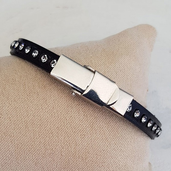 Cuir Cobalt Fonc&eacute; de 06 mm Strass Swarovski par 20 cm