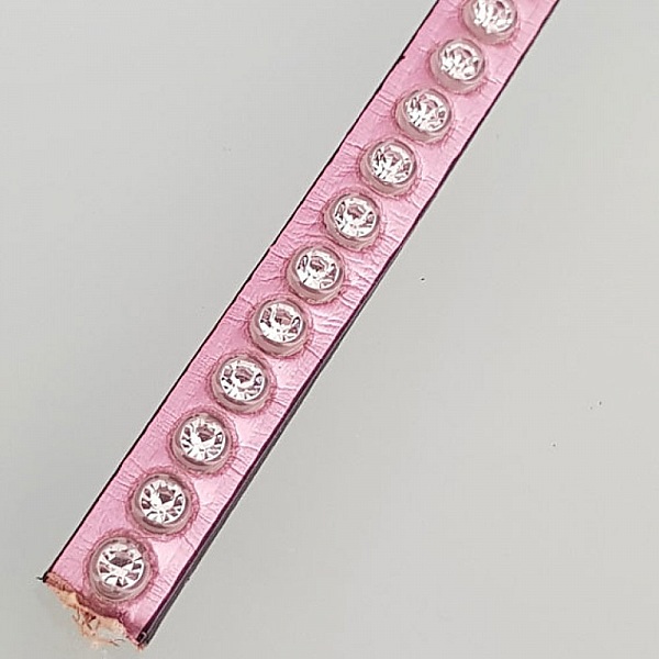 Cuir Miroir Rose M&eacute;tal de 06 mm Strass Swarovski par 20 cm