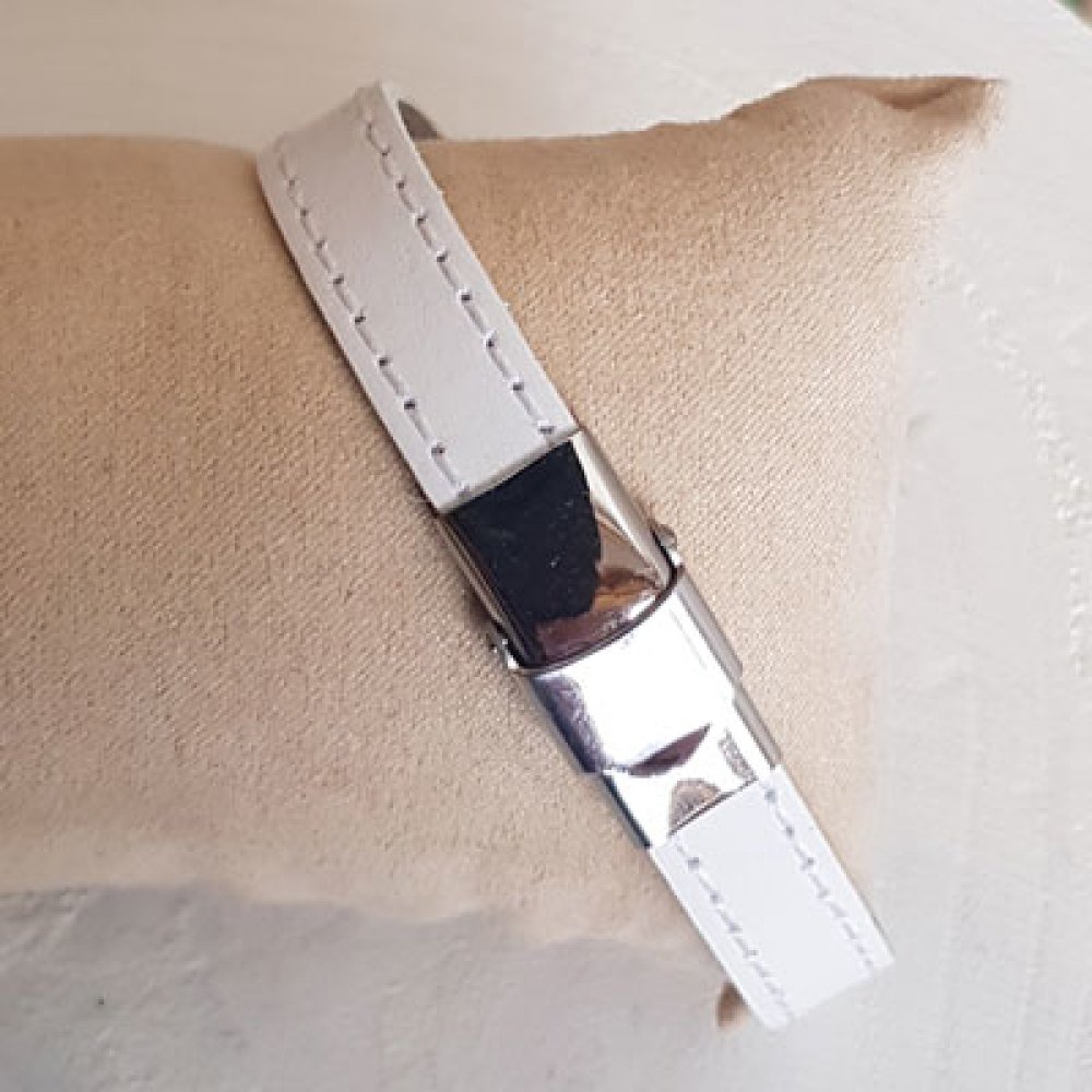 Cuir Plat Veau Blanc 10 mm par 20 cm Cousu 2 fils beige