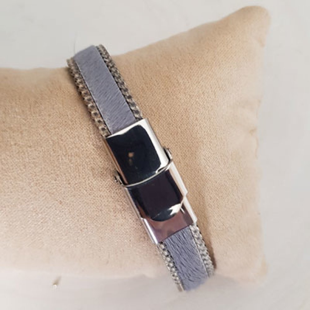 Cuir Plat Veau Gris 10 mm par 20 cm peau et cha&icirc;ne