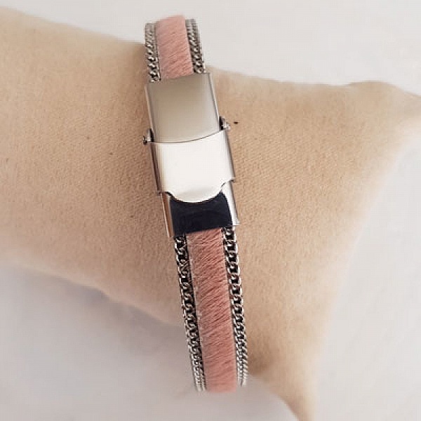 Cuir Plat Veau Rose 10 mm par 20 cm peau et cha&icirc;ne