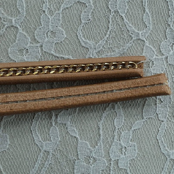 Cuir R&eacute;galiz Naturel de 10 mm avec cha&icirc;ne Dor&eacute; par 20 cm