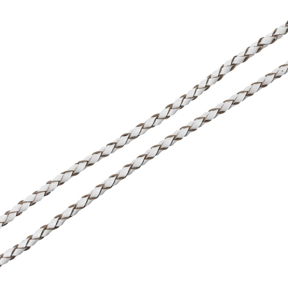 Cuir rond tress&eacute; Blanc 03 mm x 2 m&egrave;tres
