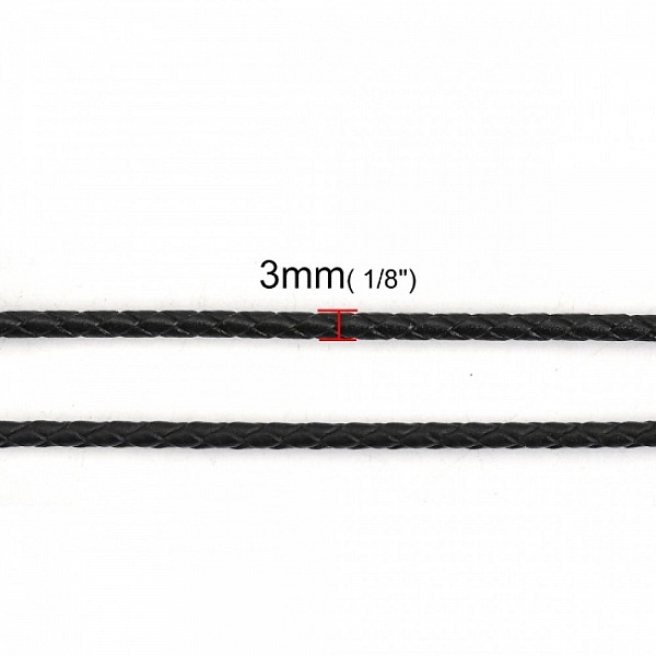 Cuir rond tress&eacute; Noir 03 mm x 5 m&egrave;tres