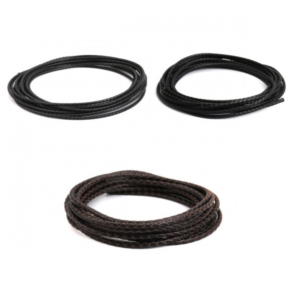 Cuir rond tress&eacute; Noir 03 mm x 5 m&egrave;tres
