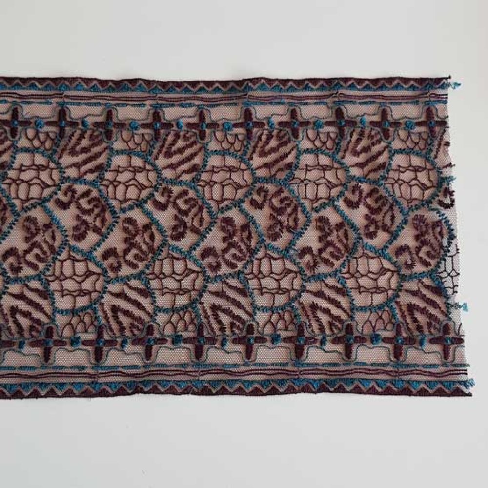 Dentelle Entre Deux 18.5 cm Bleu Turquoise / Marron Coupe de 1.80 M&egrave;tres