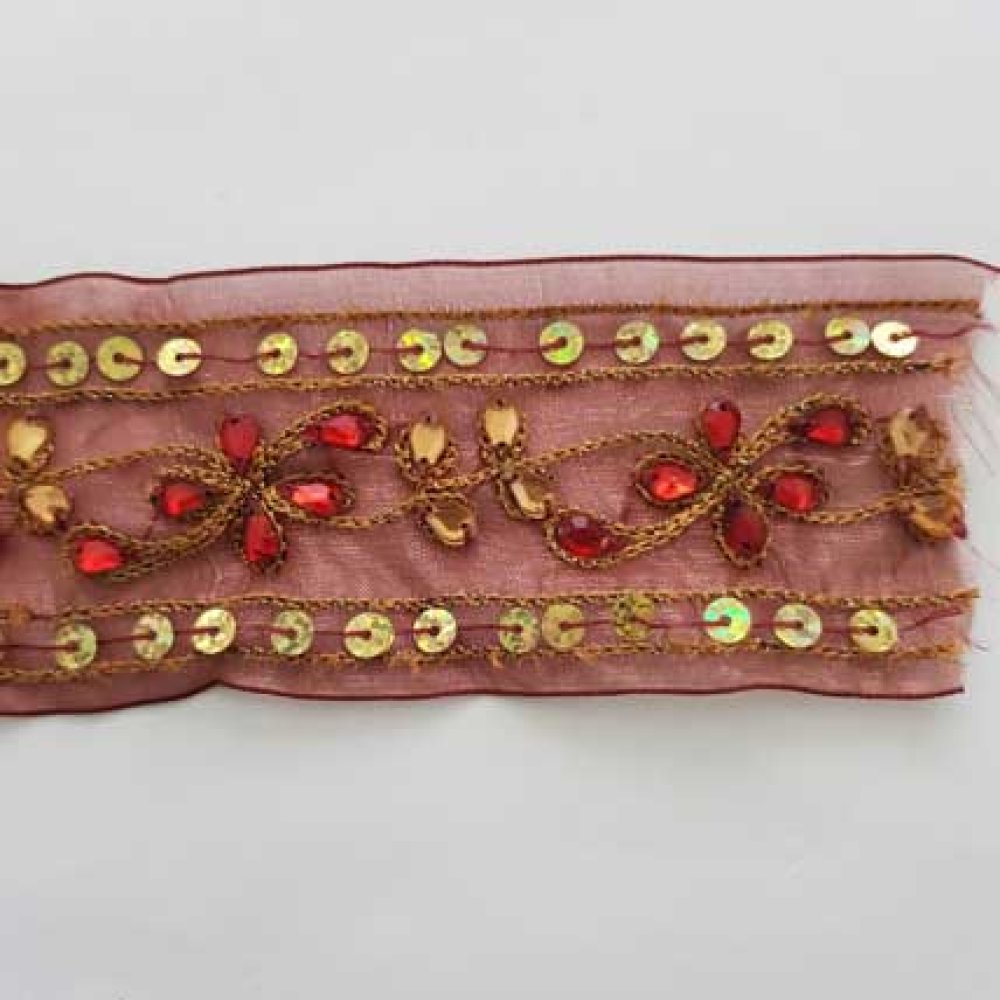 Dentelle Entre Deux Paillette Sequin Marron et Dor&eacute; 50 mm