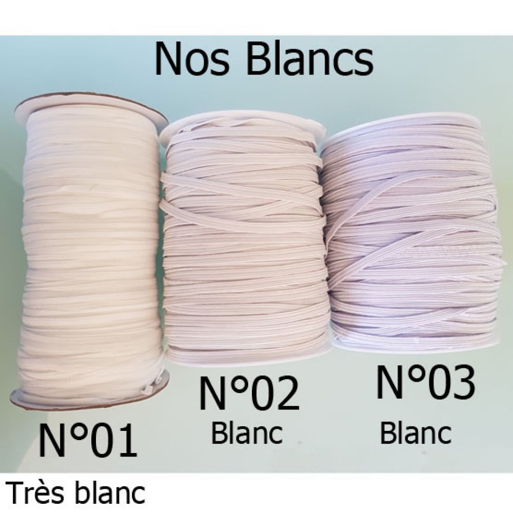 Elastique masque plat 5 mm Blanc N&deg;03 X 7 m&egrave;tres