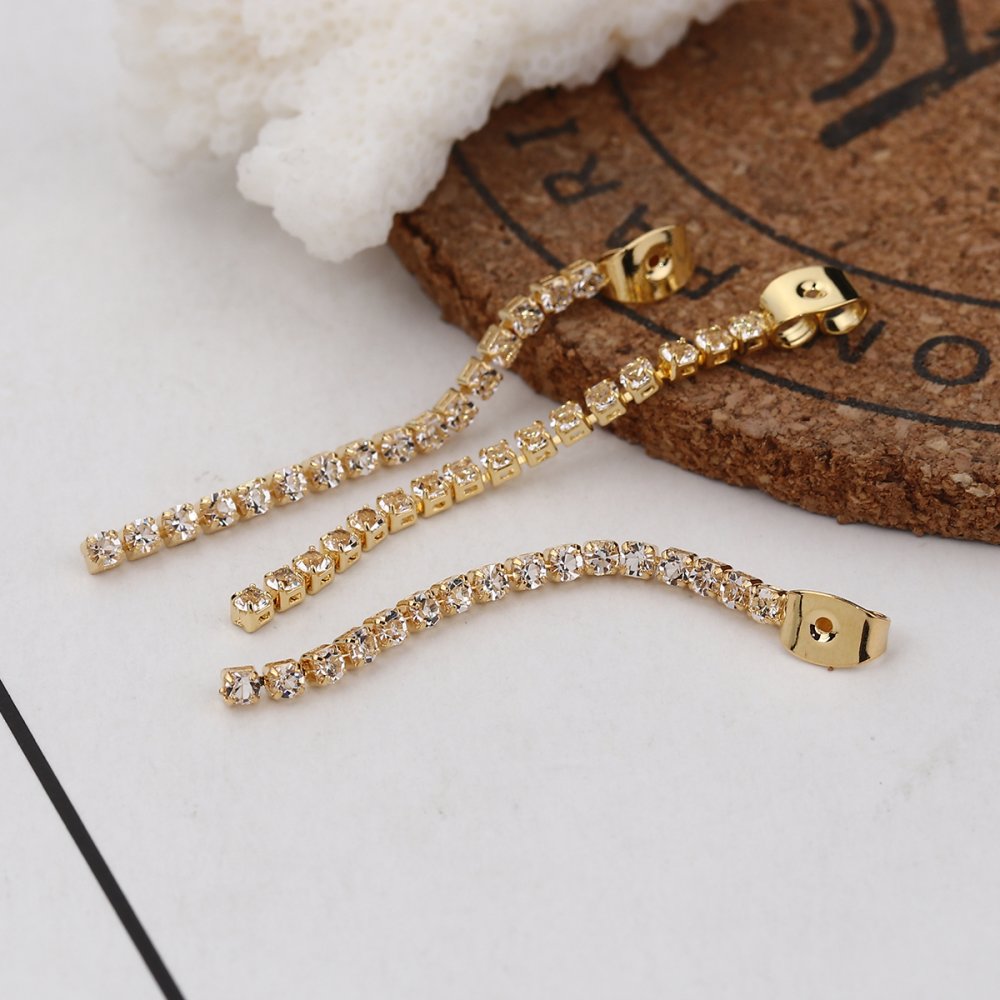 Embout de Boucles d'Oreilles N&deg;02 en Cuivre Plaqu&eacute; Or V&eacute;ritable &agrave; Strass Transparent