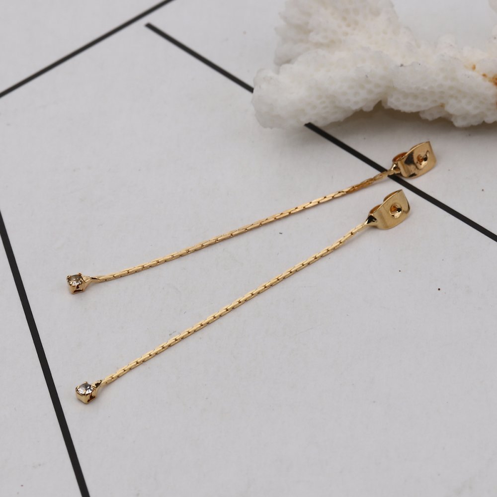 Embout de Boucles d'Oreilles N&deg;01 en Cuivre Plaqu&eacute; Or V&eacute;ritable &agrave; Strass Transparent