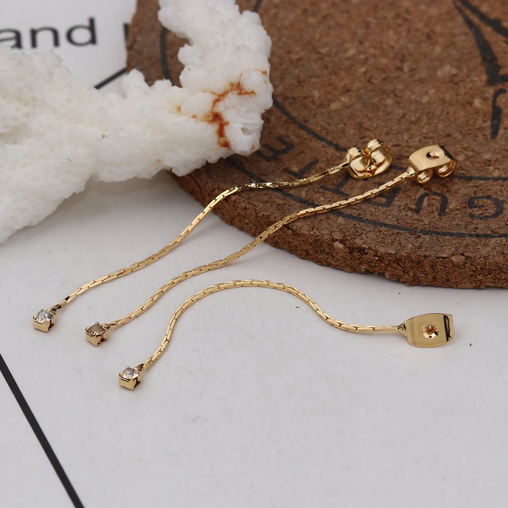 Embout de Boucles d'Oreilles N&deg;01 en Cuivre Plaqu&eacute; Or V&eacute;ritable &agrave; Strass Transparent