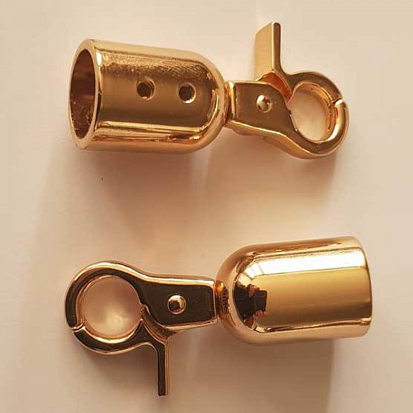 Embout &agrave; coller pour cordon 15 mm avec mousqueton Dor&eacute;