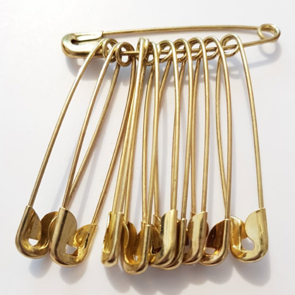 Lot de 10 épingles de sûreté dorées de 55 mm.