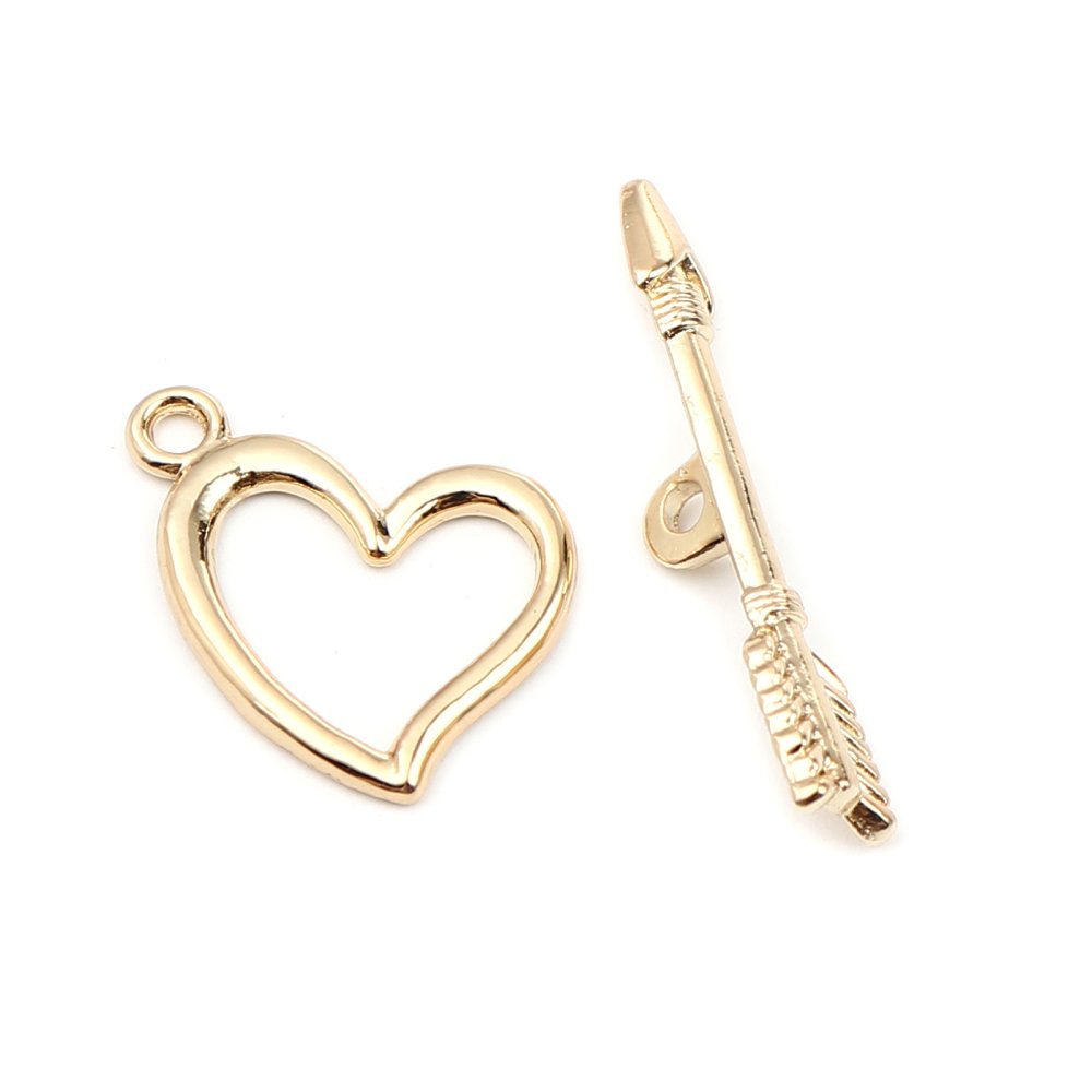 Fermoirs Toggle Motif C&oelig;ur et Fl&egrave;che Plaqu&eacute; Or 16K N&deg;01