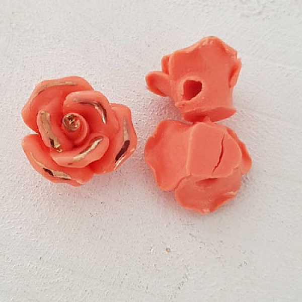 Fleur Fa&iuml;ence 15 mm N&deg;01-05 Saumon fonc&eacute;