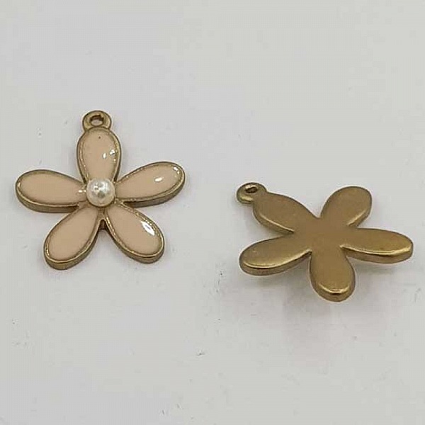 Fleur M&eacute;tal &Eacute;maill&eacute; 26 mm Cr&egrave;me