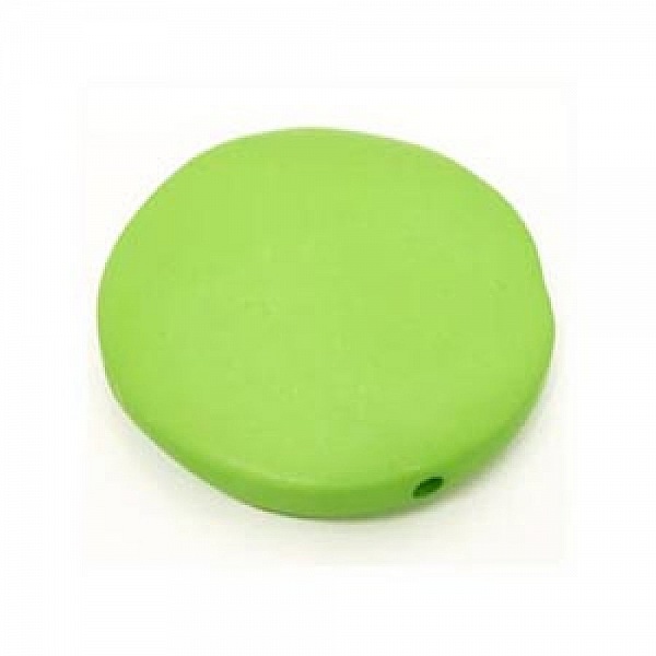 Galet plat r&eacute;sine rond 27 x 8 mm effet cuir Vert Vif 01