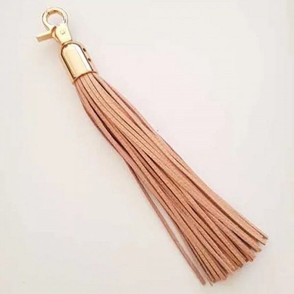 Grand Pompon cuir 21 cm Beige Fermoir porte cl&eacute; Dor&eacute;