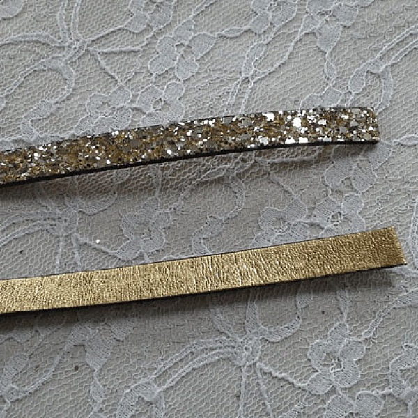 Lani&egrave;re paillettes Dor&eacute; de 06 mm doubl&eacute;e cuir par 20 cm