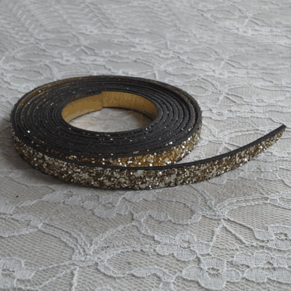 Lani&egrave;re paillettes Dor&eacute; de 06 mm doubl&eacute;e cuir par 20 cm