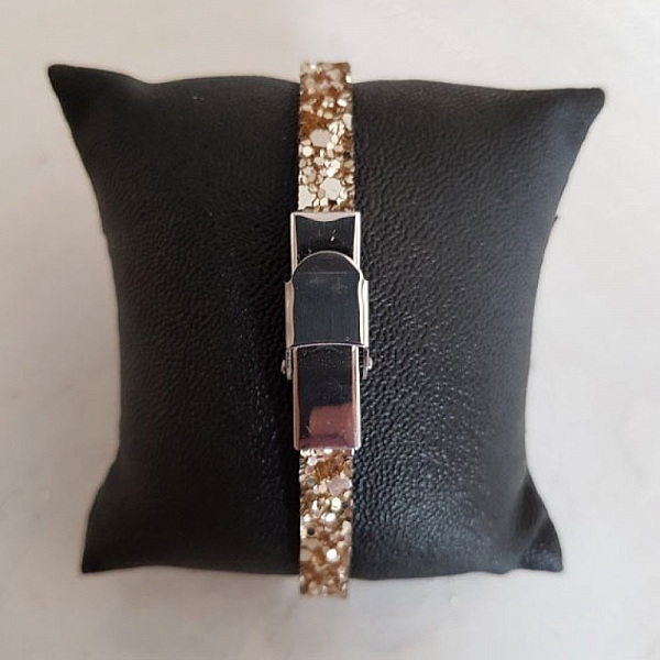 Lani&egrave;re paillettes Argent de 06 mm doubl&eacute;e cuir par 20 cm