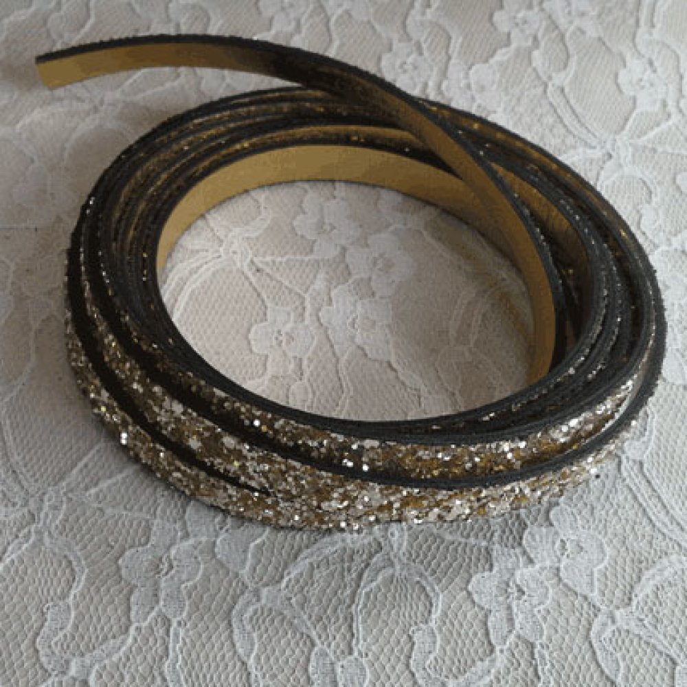 Lani&egrave;re paillettes Dor&eacute; de 10 mm doubl&eacute;e cuir par 20 cm