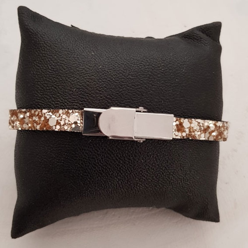 Lani&egrave;re paillettes Dor&eacute; de 10 mm doubl&eacute;e cuir par 20 cm