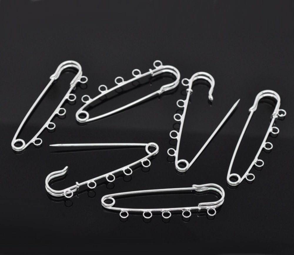 Lot 20 Supports Broches &Eacute;pingle &agrave; Nourrice Argent&eacute; 5 anneaux 70x20mm N&deg;004