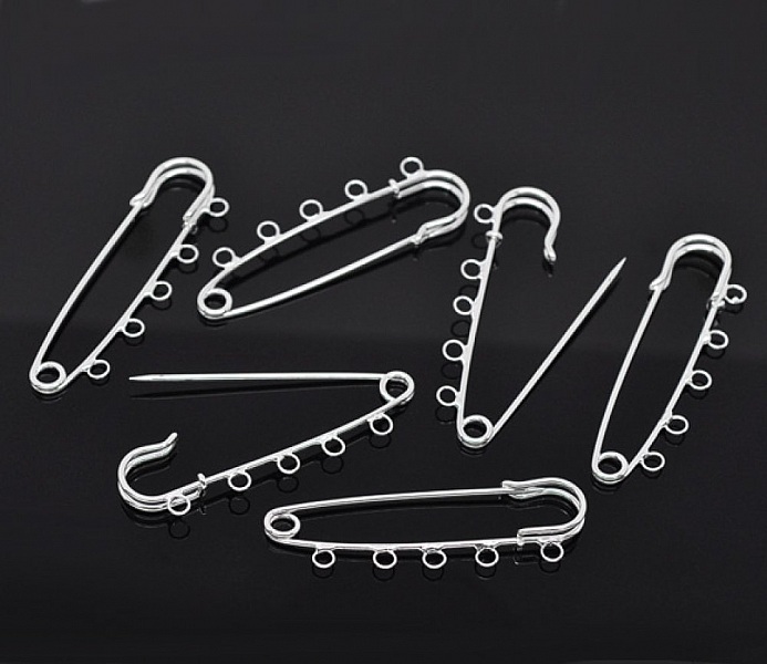 Lot 20 Supports Broches &Eacute;pingle &agrave; Nourrice Argent&eacute; 5 anneaux 70x20mm N&deg;004