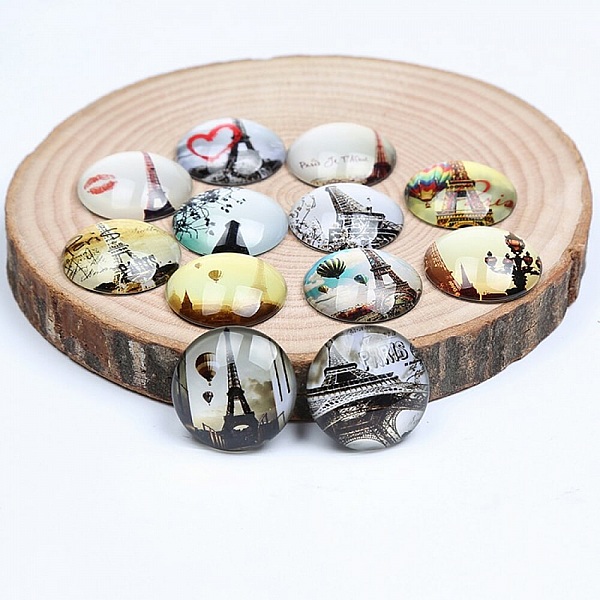 Lot 20 cabochons rond en verre 25mm Tour Eiffel 03 mixte Glass cabochon 