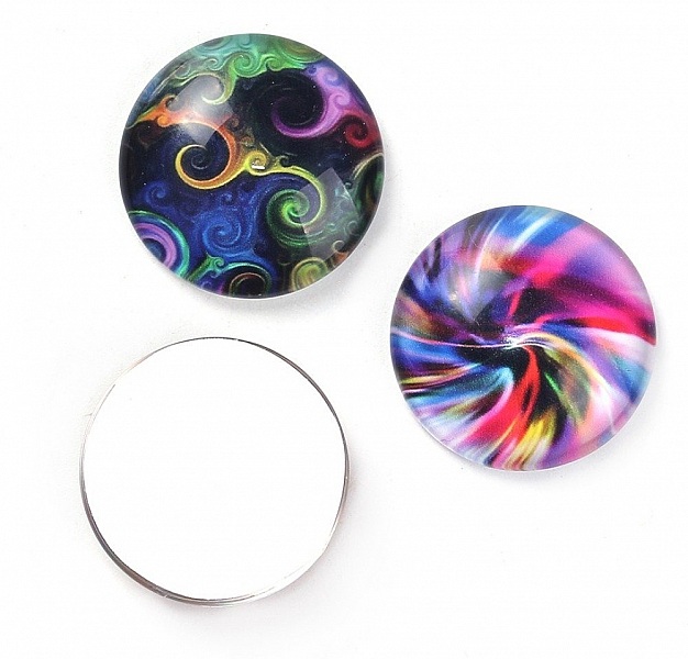 Lot de cabochons en verre ronds multicolores de 25 mm.
