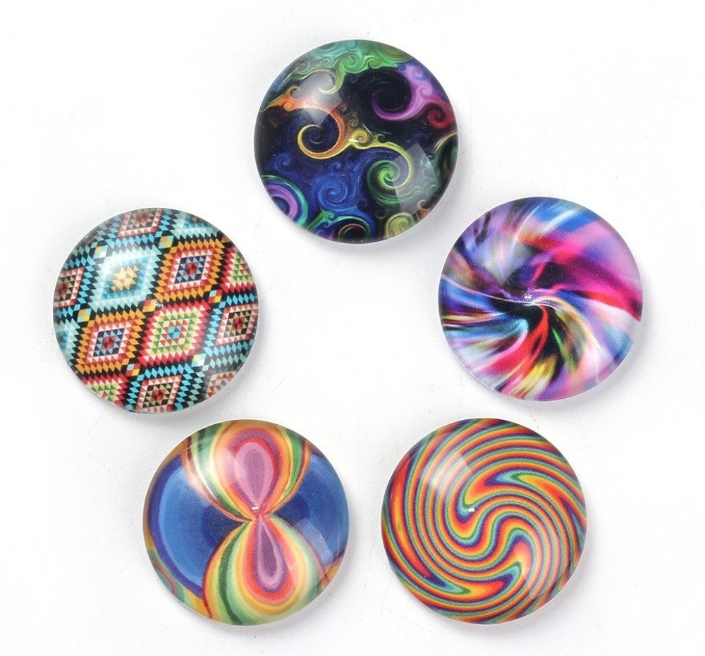 Lot de 20 cabochons en verre ronds multicolores 25 mm.