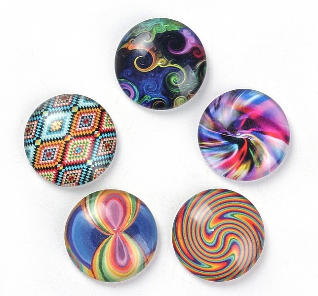 Lot de 20 cabochons en verre ronds multicolores 25 mm.