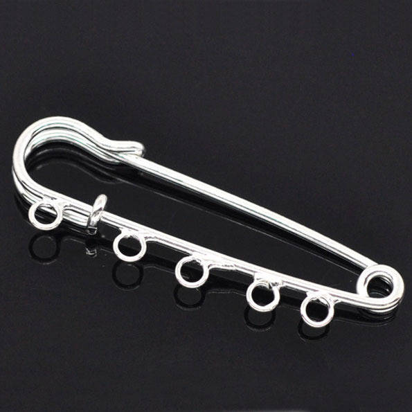 Lot 30 Supports Broches &Eacute;pingle &agrave; Nourrice Argent&eacute; 5 anneaux 50x15 mm N&deg;001