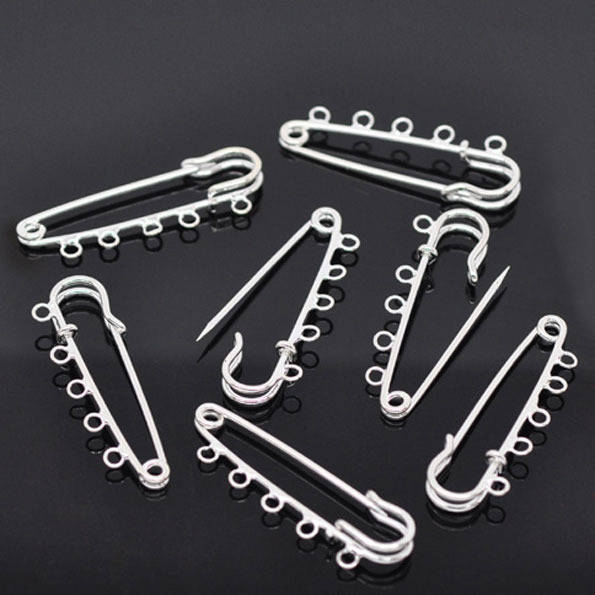 Lot 30 Supports Broches &Eacute;pingle &agrave; Nourrice Argent&eacute; 5 anneaux 50x15 mm N&deg;001
