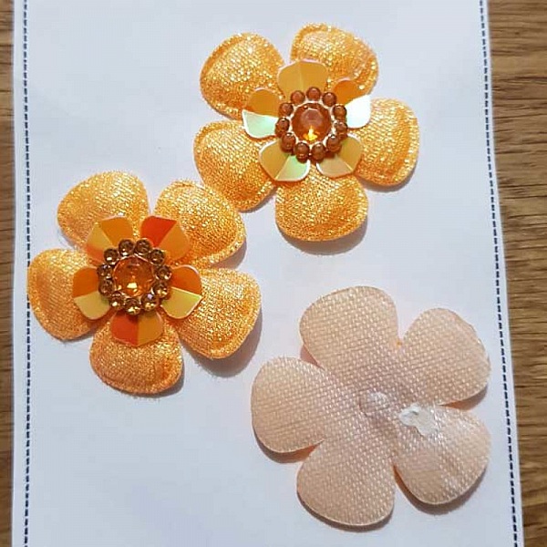 Lot 3 fleurs 5 p&eacute;tales Tissus Orange