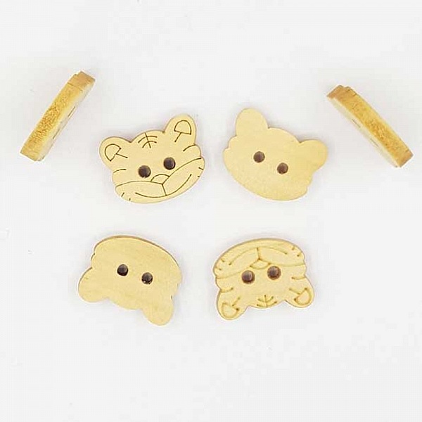 Lot de boutons en bois en forme de têtes chats.