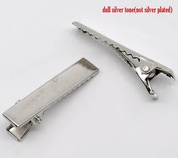 Lot de 10 pinces barrettes Crocodiles - Couleur Argent 32 mm x 7 mm.