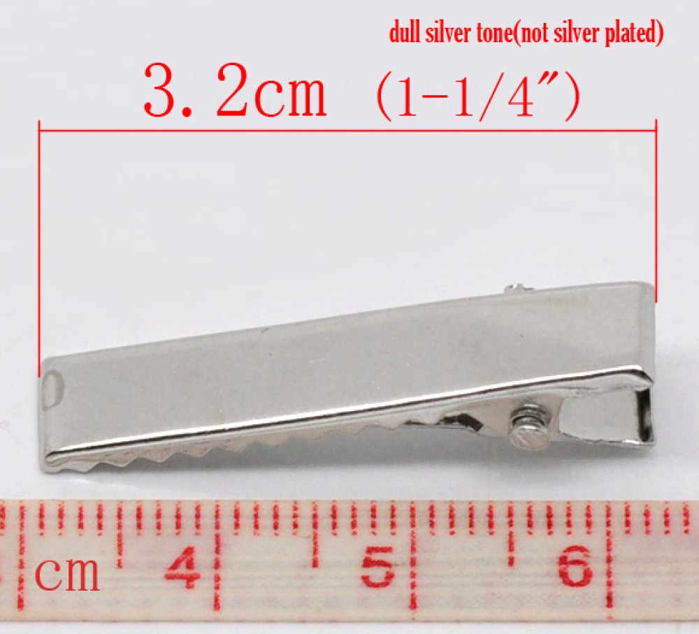 Lot de 20 pinces barrettes Crocodiles - Couleur Argent 32 mm x 7 mm.