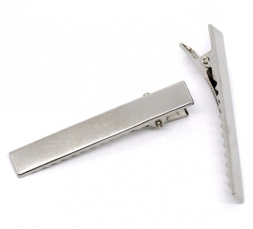 Lot de 20 pinces barrettes Crocodiles - Couleur Argent 56 mm x 8 mm