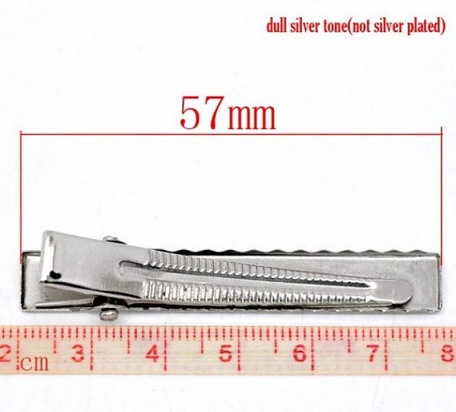 Lot de 20 pinces barrettes Crocodiles - Couleur Argent 56 mm x 8 mm