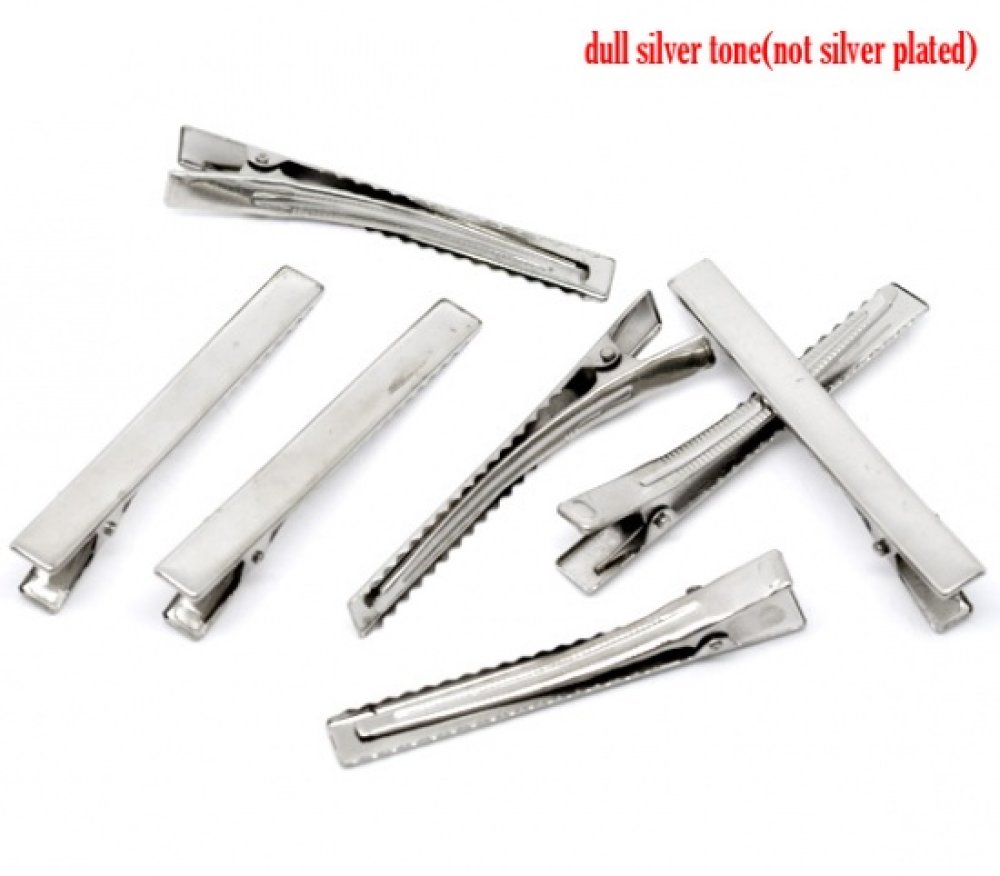 Lot de 20 pinces barrettes Crocodiles - Couleur Argent 75 mm x 9 mm